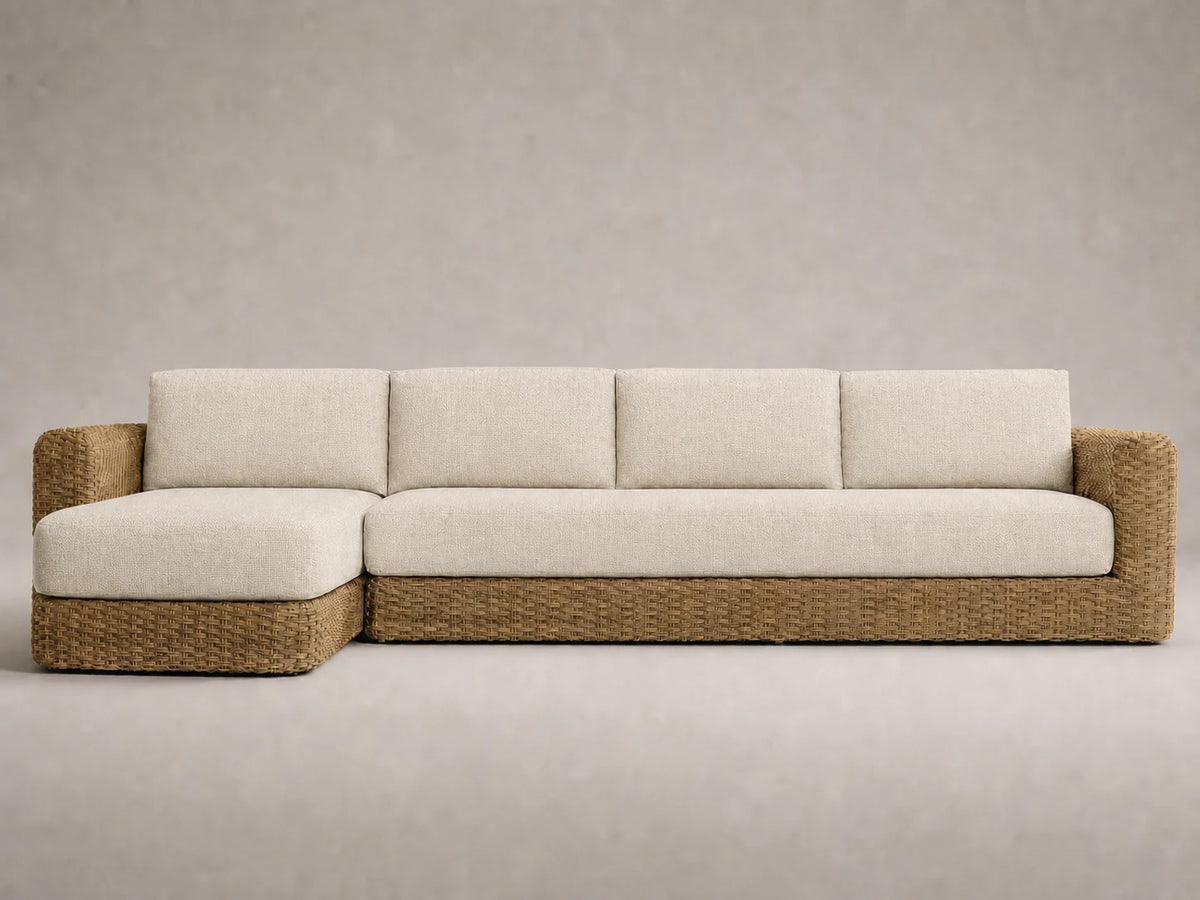 outdoor-chaise-sofa-wicker-frame-performance-fabric #Fabric & Color_Heritage Belgian Linen Alder