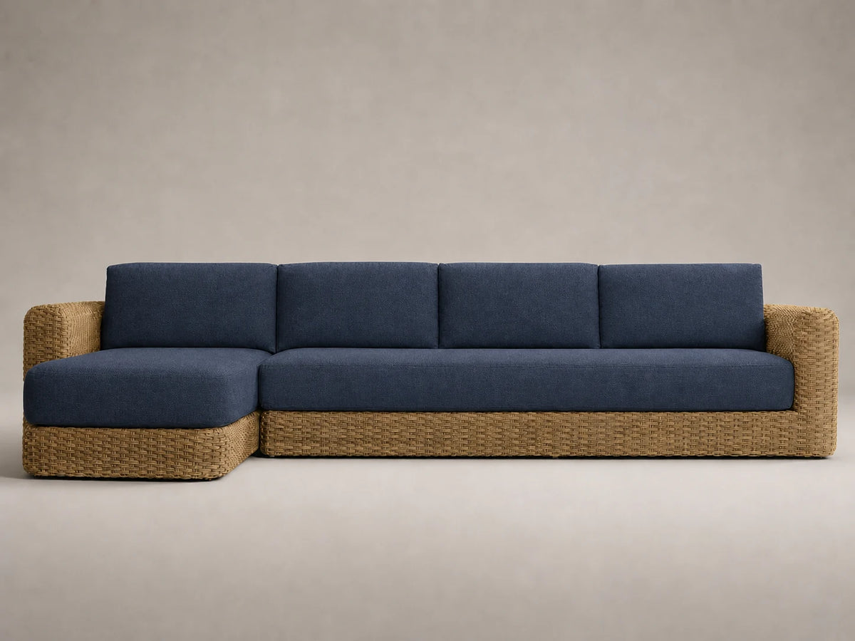 outdoor-chaise-sofa-wicker-frame-performance-fabric #Fabric & Color_Performance Linen Weave Bay