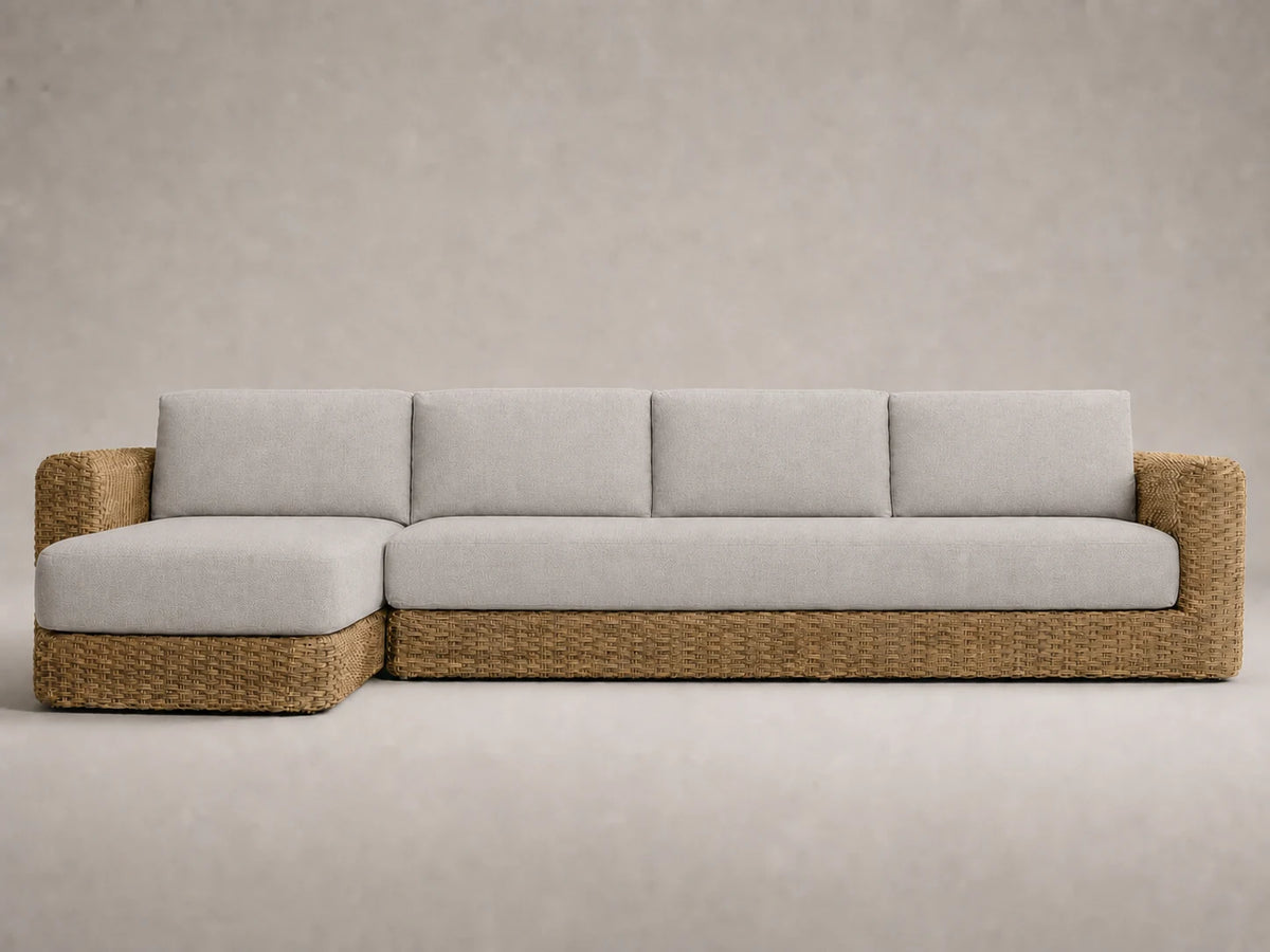 outdoor-chaise-sofa-wicker-frame-performance-fabric #Fabric & Color_Performance Linen Weave Cloud