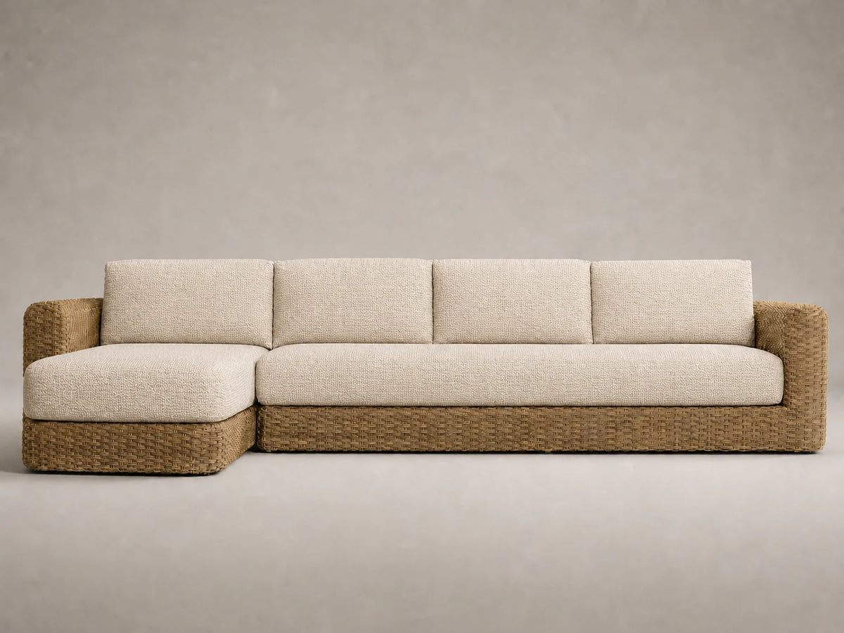 outdoor-chaise-sofa-wicker-frame-performance-fabric #Fabric & Color_Performance Woven Chenille Desert