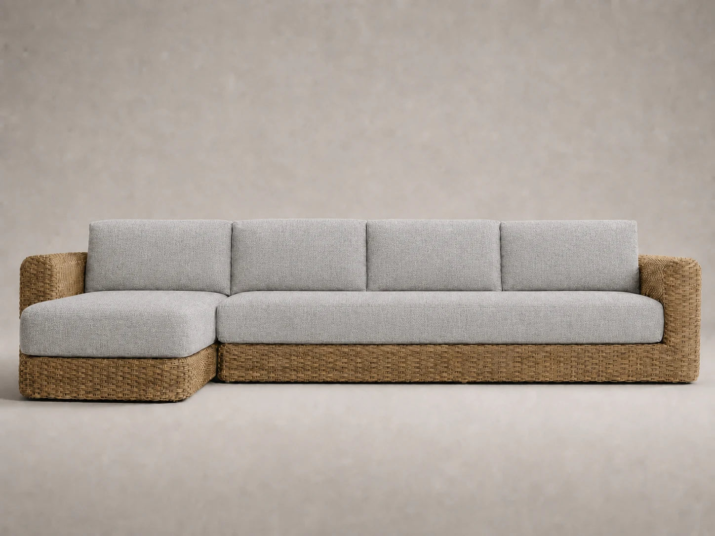 outdoor-chaise-sofa-wicker-frame-performance-fabric #Fabric & Color_Performance Woven Chenille Steel