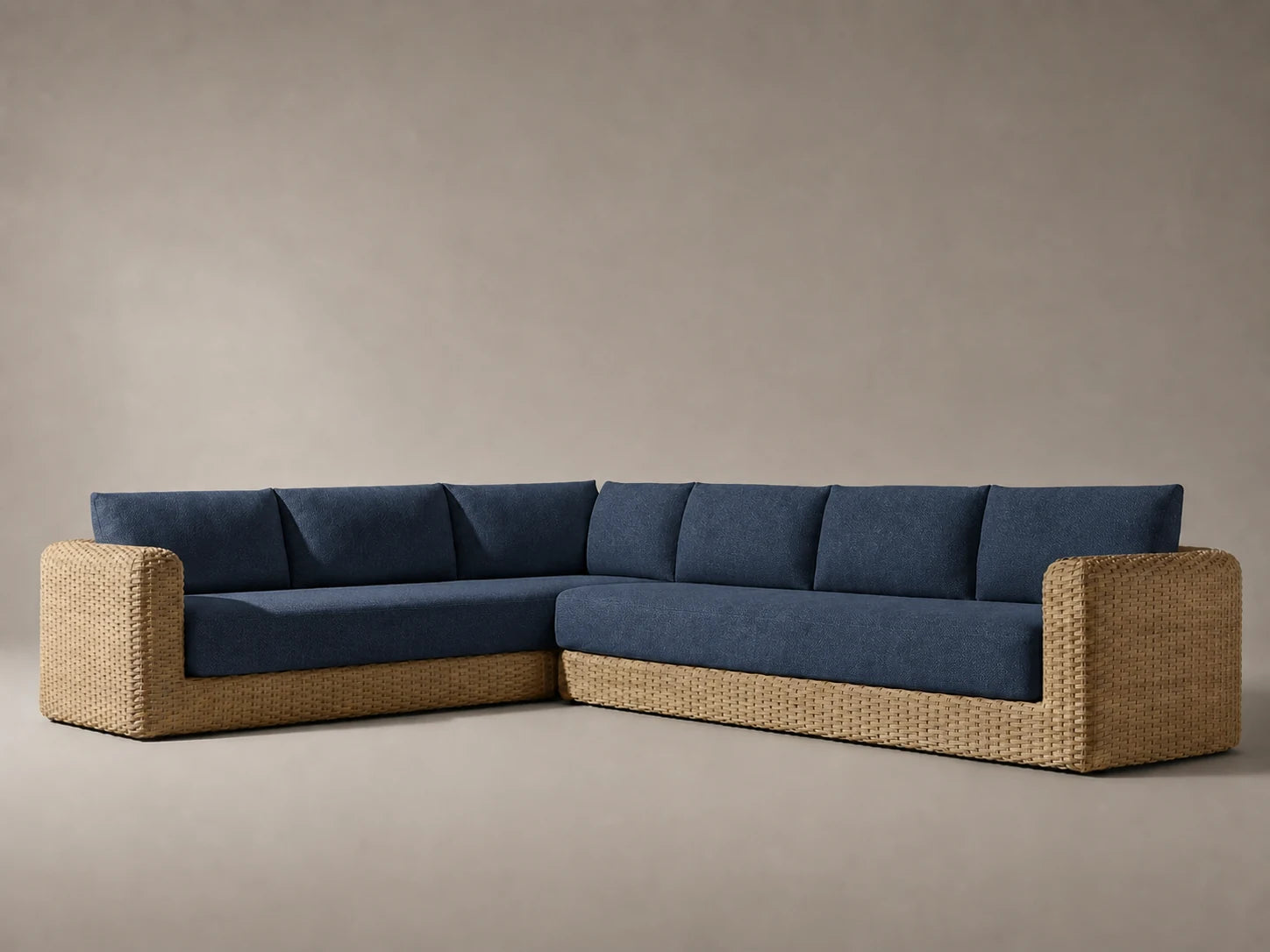 outdoor-sectional-sofa-woven-rattan-frame-performance-fabric #Fabric & Color_Performance Linen Weave Bay