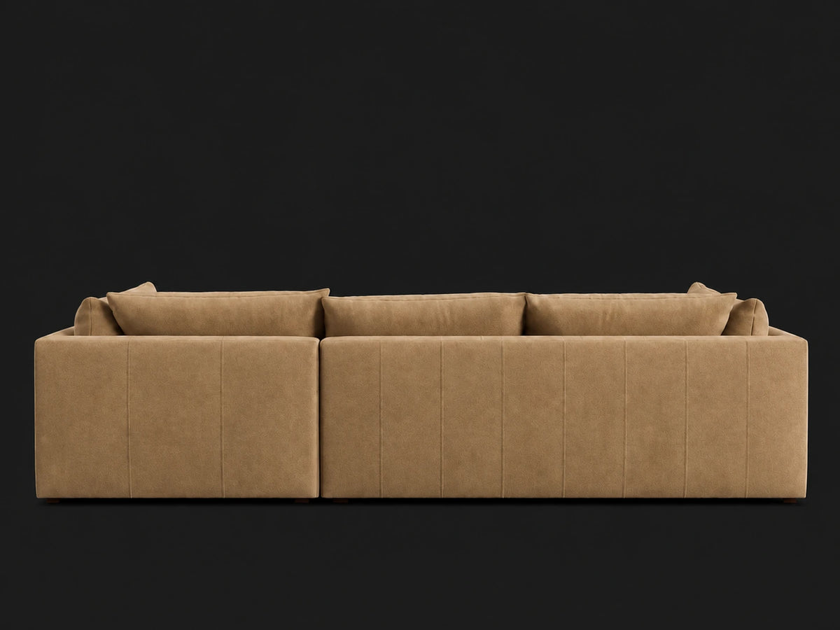Palmetto Leather Chaise Sectional (121") — rear view, Right Chaise, Nubuck Leather Rye