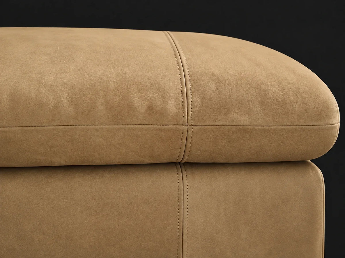 Palmetto Leather Chaise Sectional (121") — Nubuck Leather Rye stitching detail