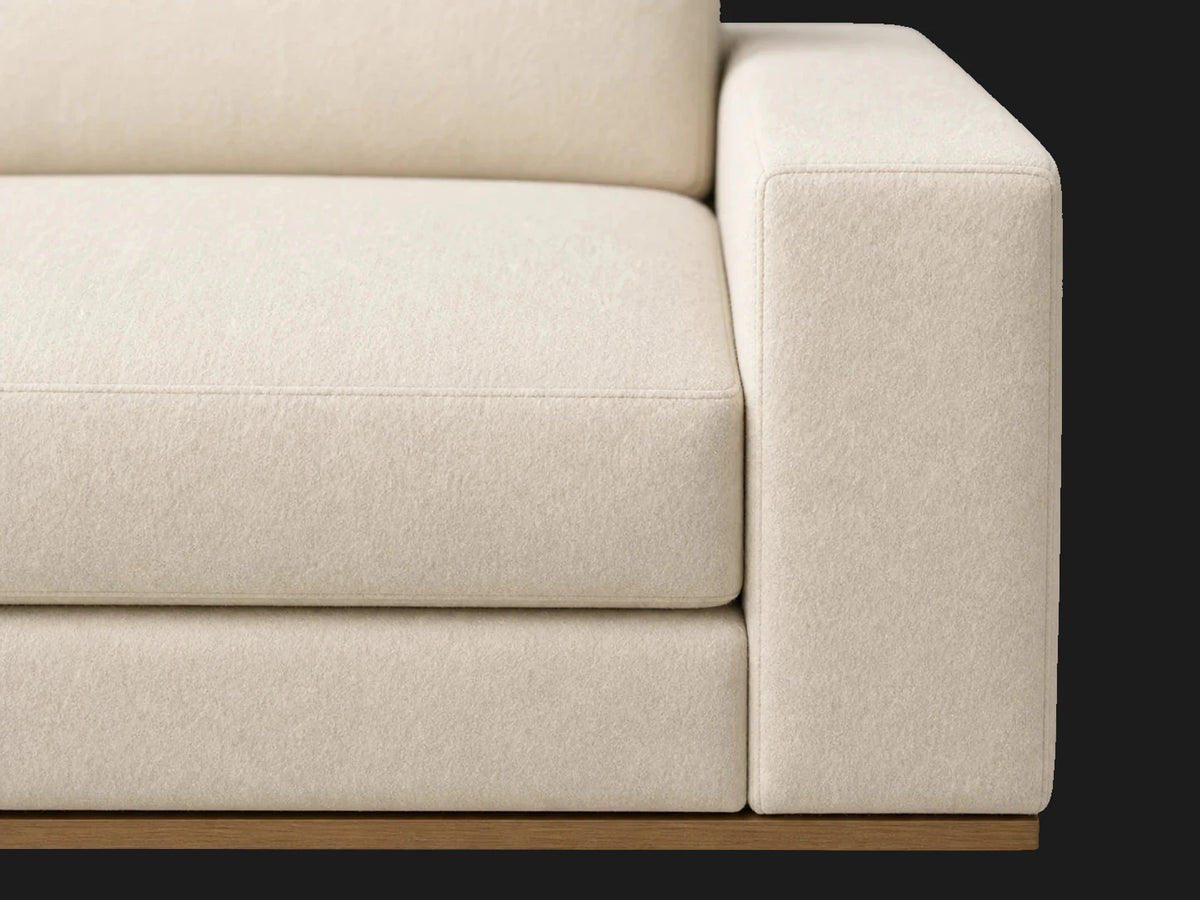 TRS-SF-OPT01 sofa detail cushion arm view in Italian Brushed Wool Vanilla