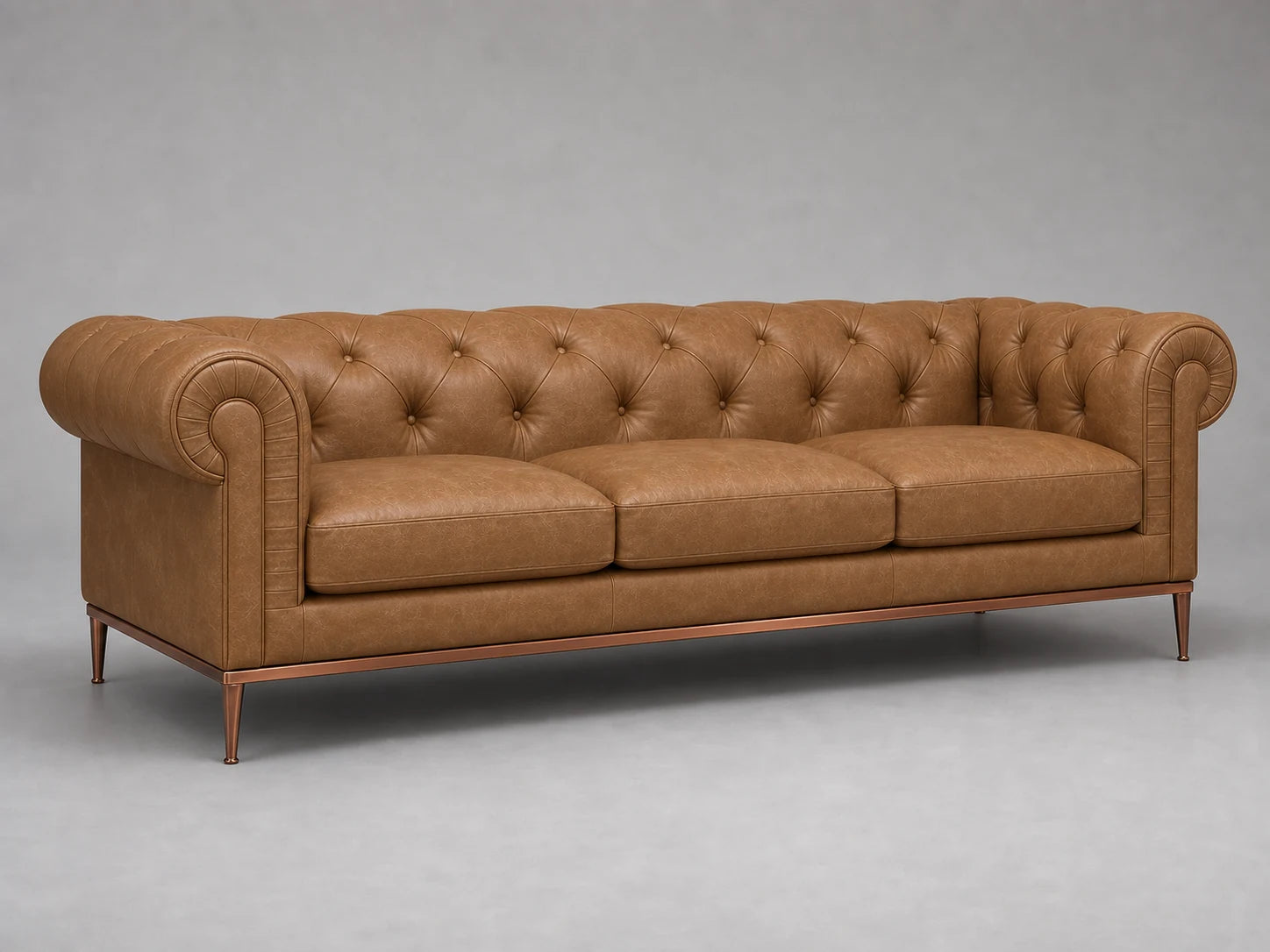 Vintage Chesterfield sofa 45 degree left view in Costa Leather Nutmeg