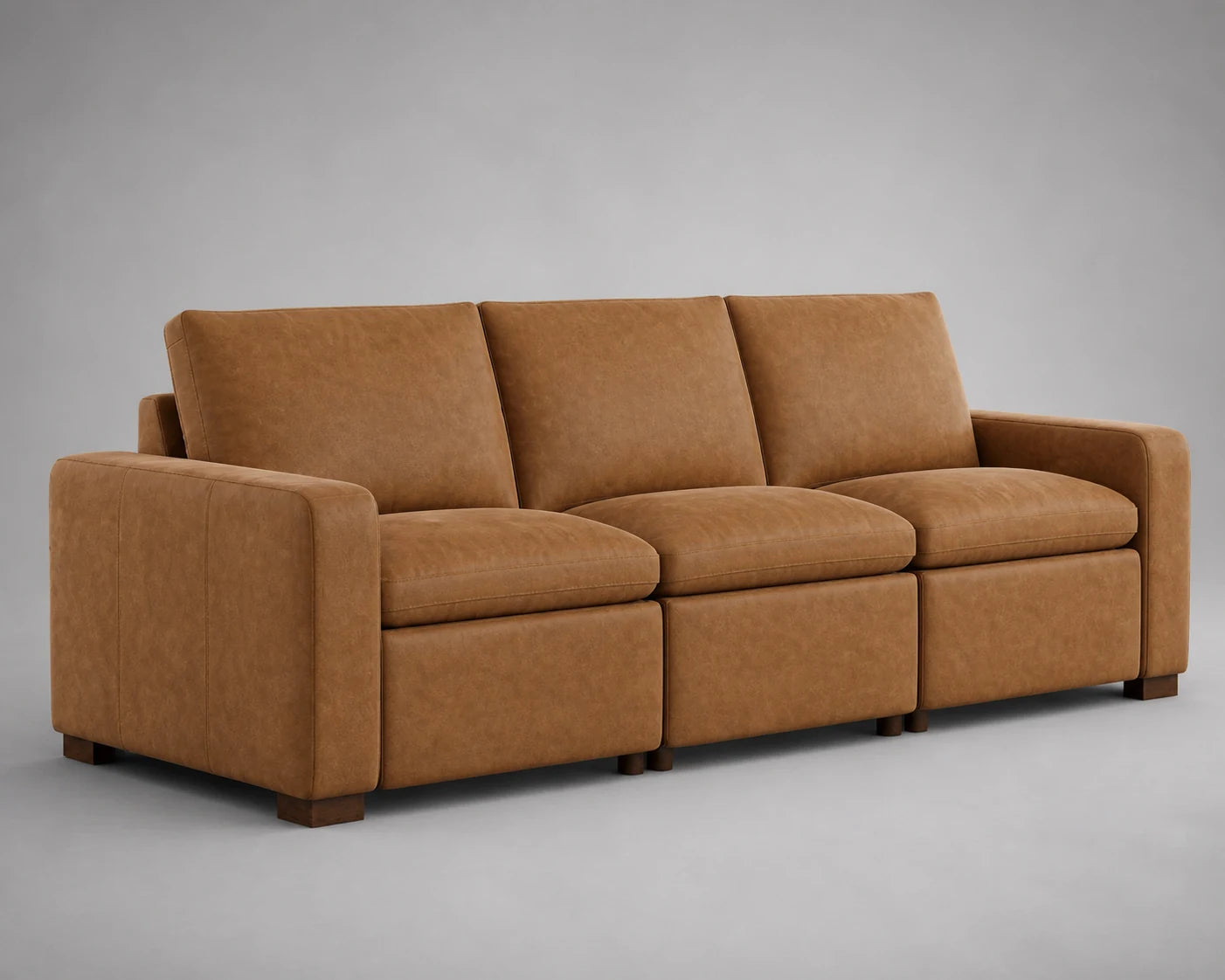 Westlake reclining sofa 45 degree closed view in Nubuck Leather Saddle