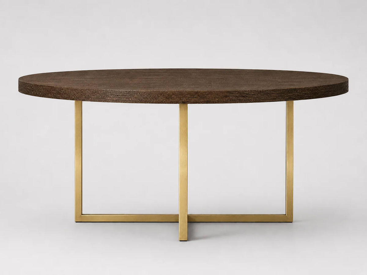 Round Solid Oak Dining Table with Brass Metal Base