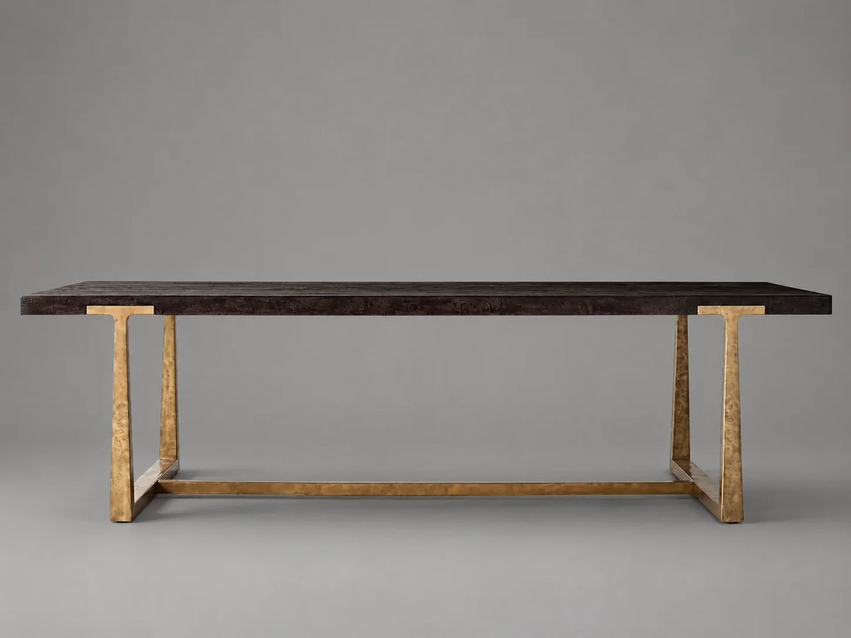 Expandable Solid Oak Dining Table, Forged Brass Base,8-10seats