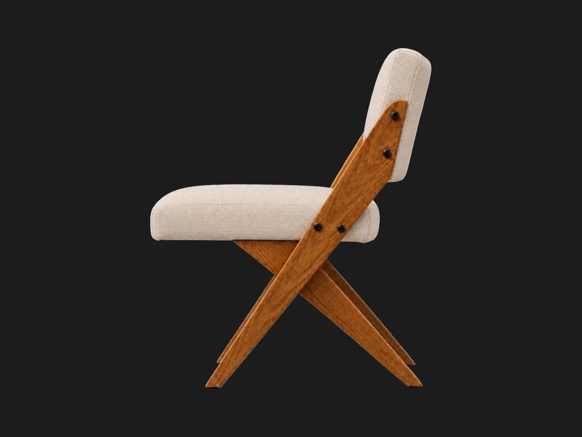 Teak Dining Chair in Performance Linen Weave Beige #Fabric & Color_Performance Linen Weave Beige