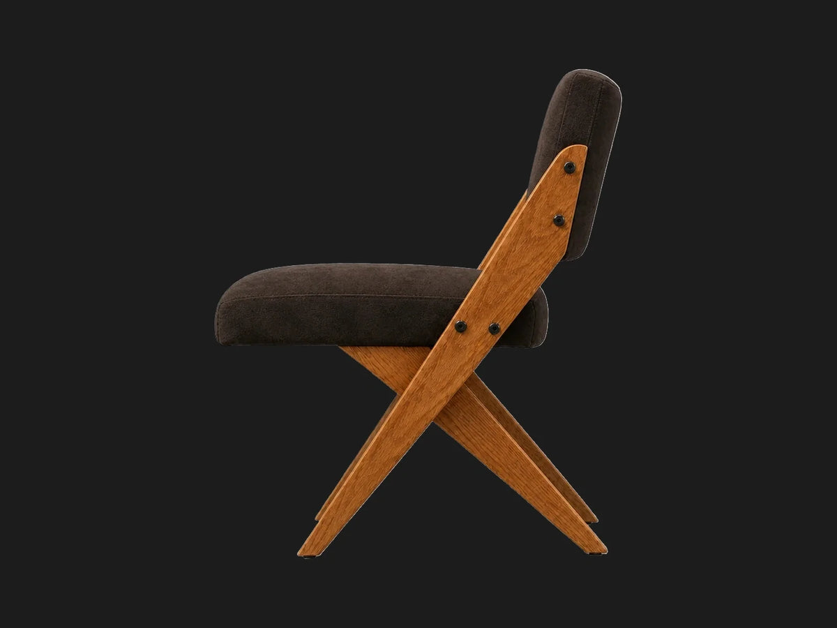 Teak Dining Chair in Nubuck Leather Espresso #Fabric & Color_Nubuck Leather Espresso