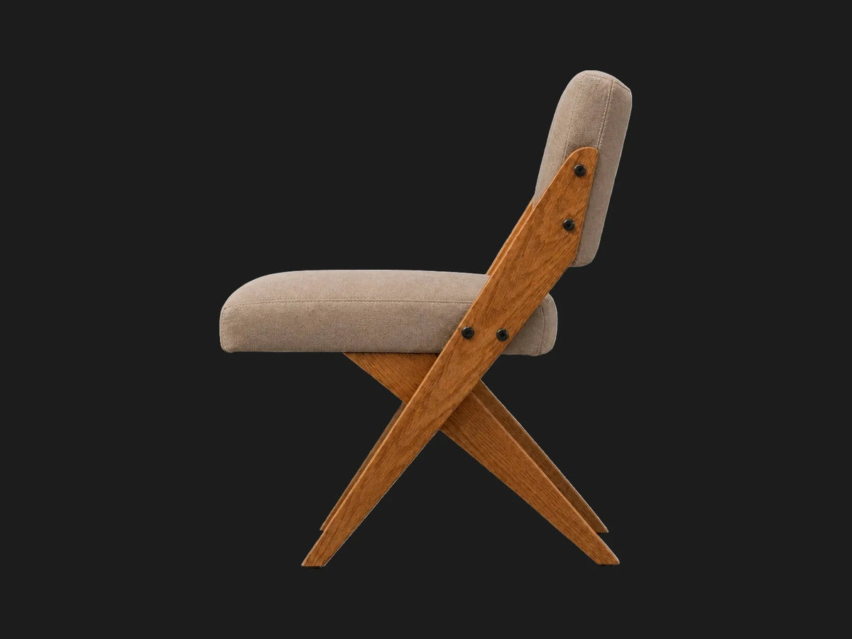 Teak Dining Chair in Nubuck Leather Fawn #Fabric & Color_Nubuck Leather Fawn