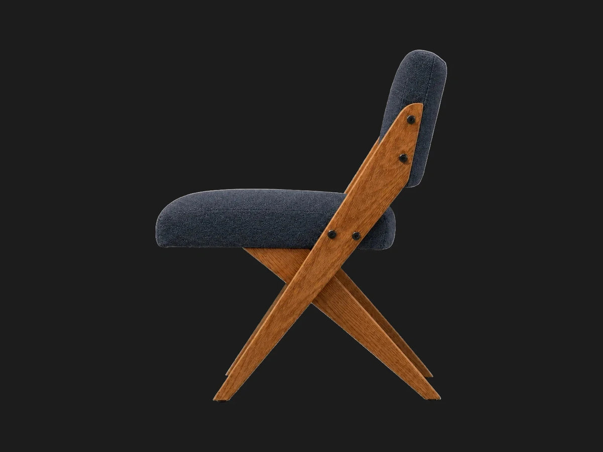 Teak Dining Chair in Italian Brushed Wool Harbor #Fabric & Color_Italian Brushed Wool Harbor