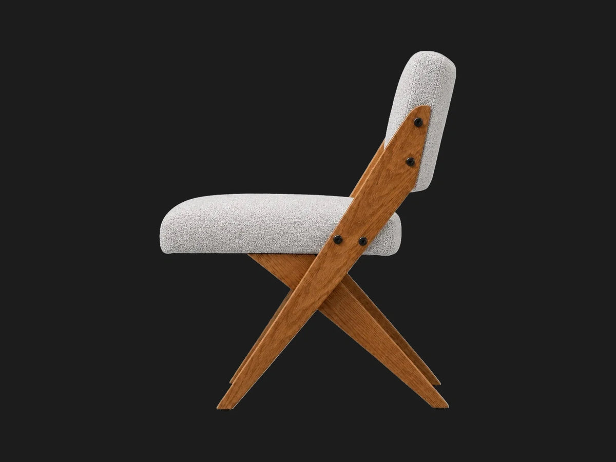 Teak Dining Chair in Italian Brushed Wool Moon #Fabric & Color_Italian Brushed Wool Moon