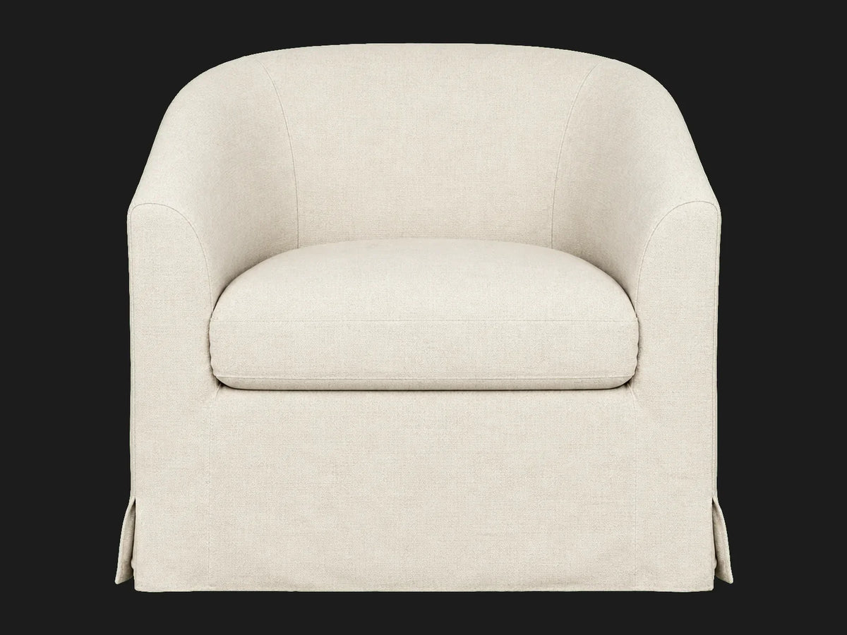 Ziki Slipcovered Swivel Chair — Performance Woven Chenille Desert
