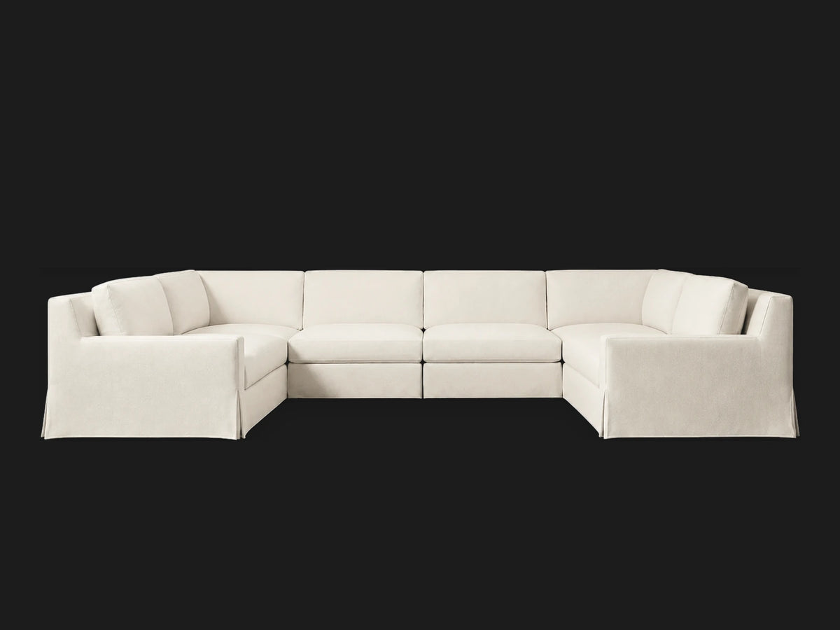Modena Slipcovered Modular Track Arm 6-Piece U-Sectional — Italian Brushed Wool Vanilla — left three-quarter view