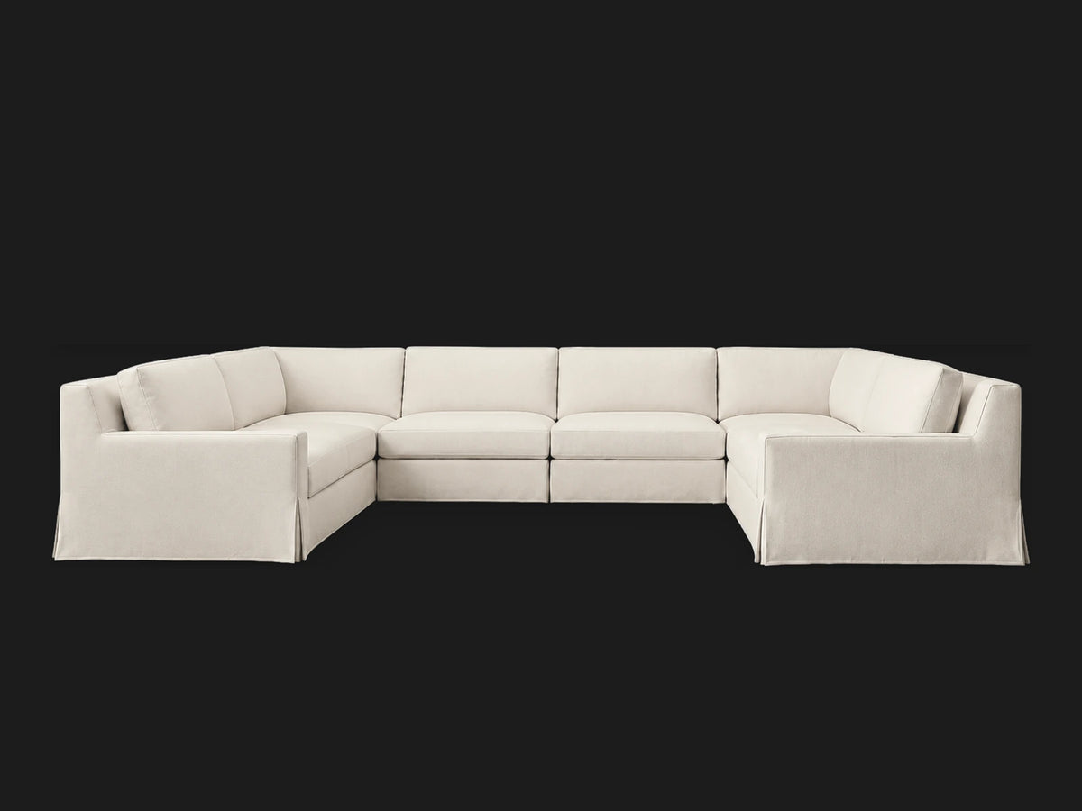 Modena Slipcovered Modular Track Arm 6-Piece U-Sectional — Italian Brushed Wool Vanilla — elevated view