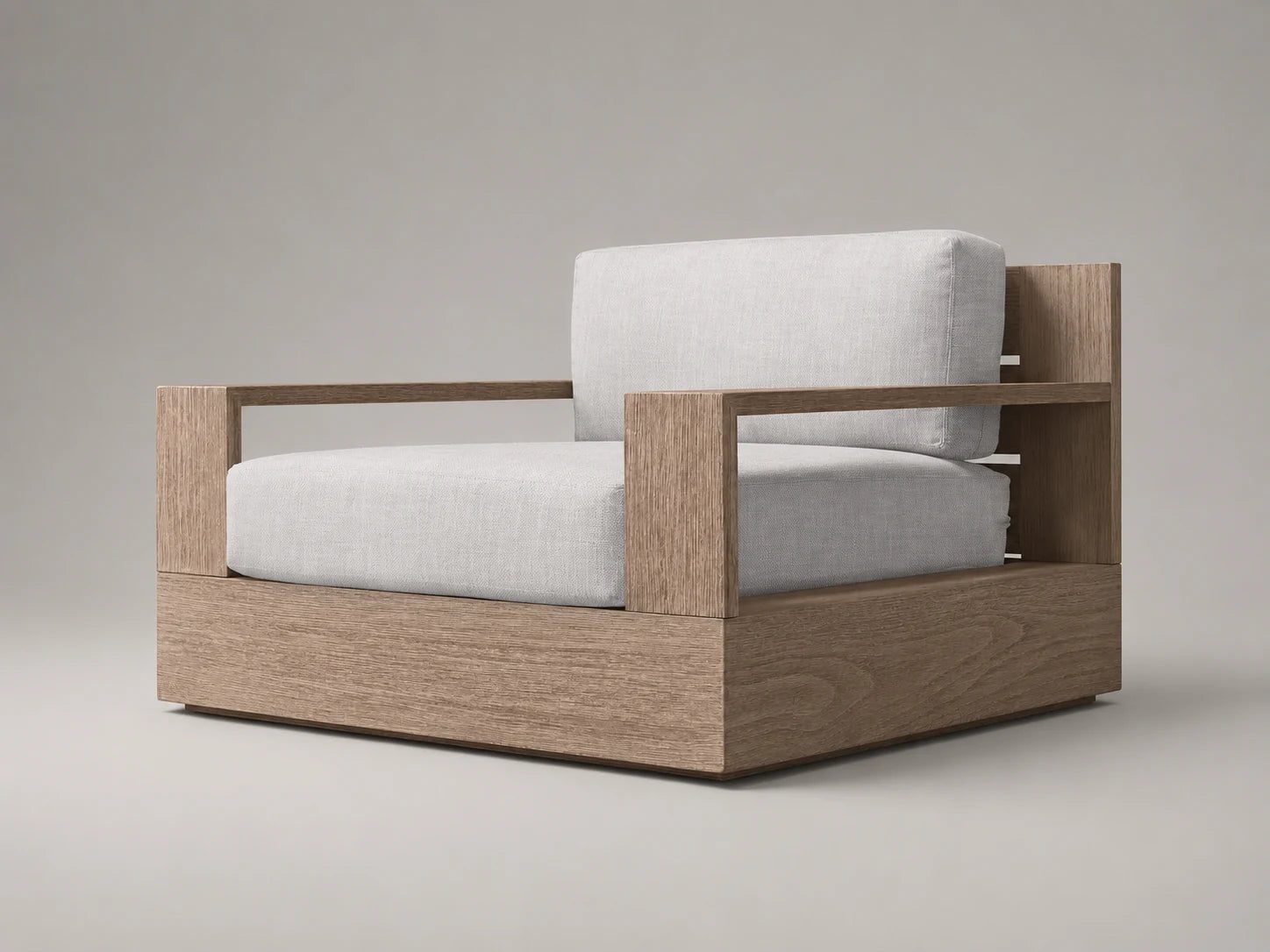 Outdoor Swivel Chair, Teak Frame, Performance Fabric - Three-quarter view