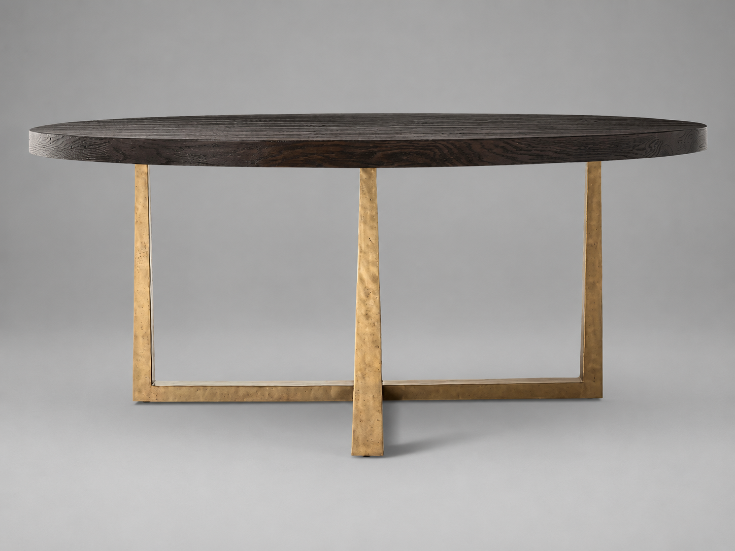 Round Oak Dining Table with Brass Base