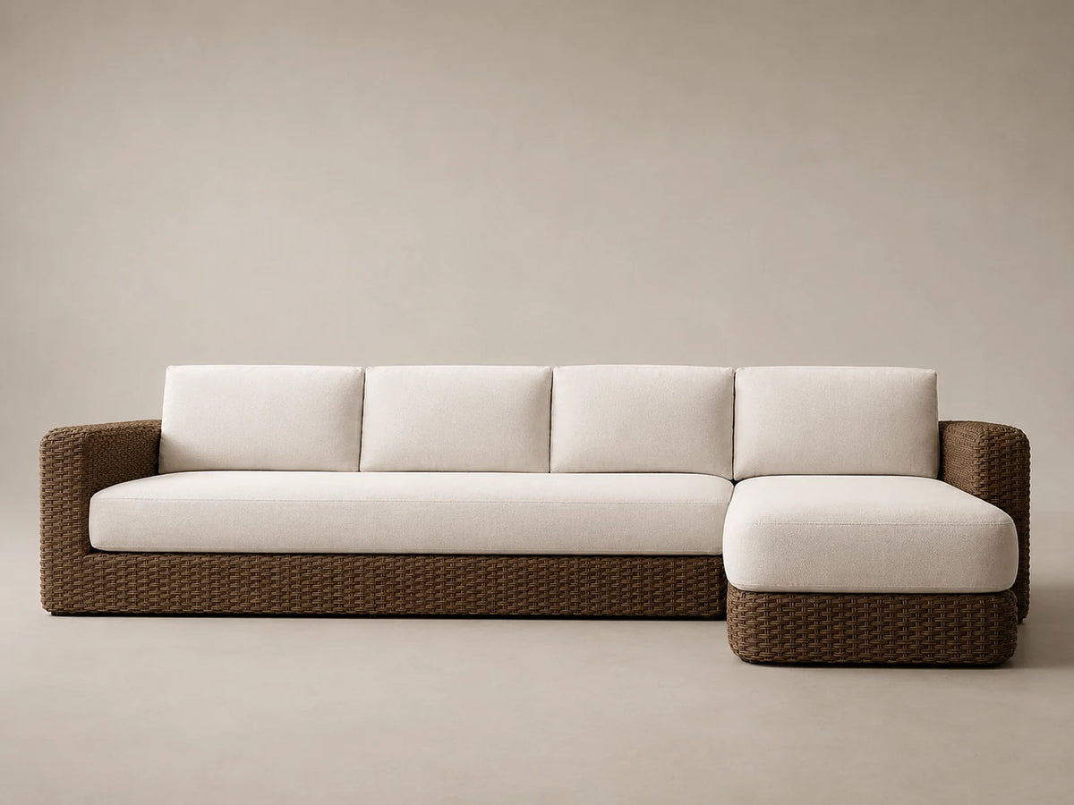 Outdoor Chaise Sofa, Wicker Frame, Performance Fabric, product view
