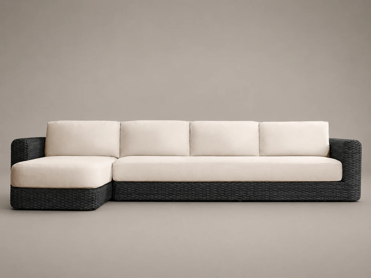 Outdoor Chaise Sofa, Wicker Frame, Performance Fabric, product view