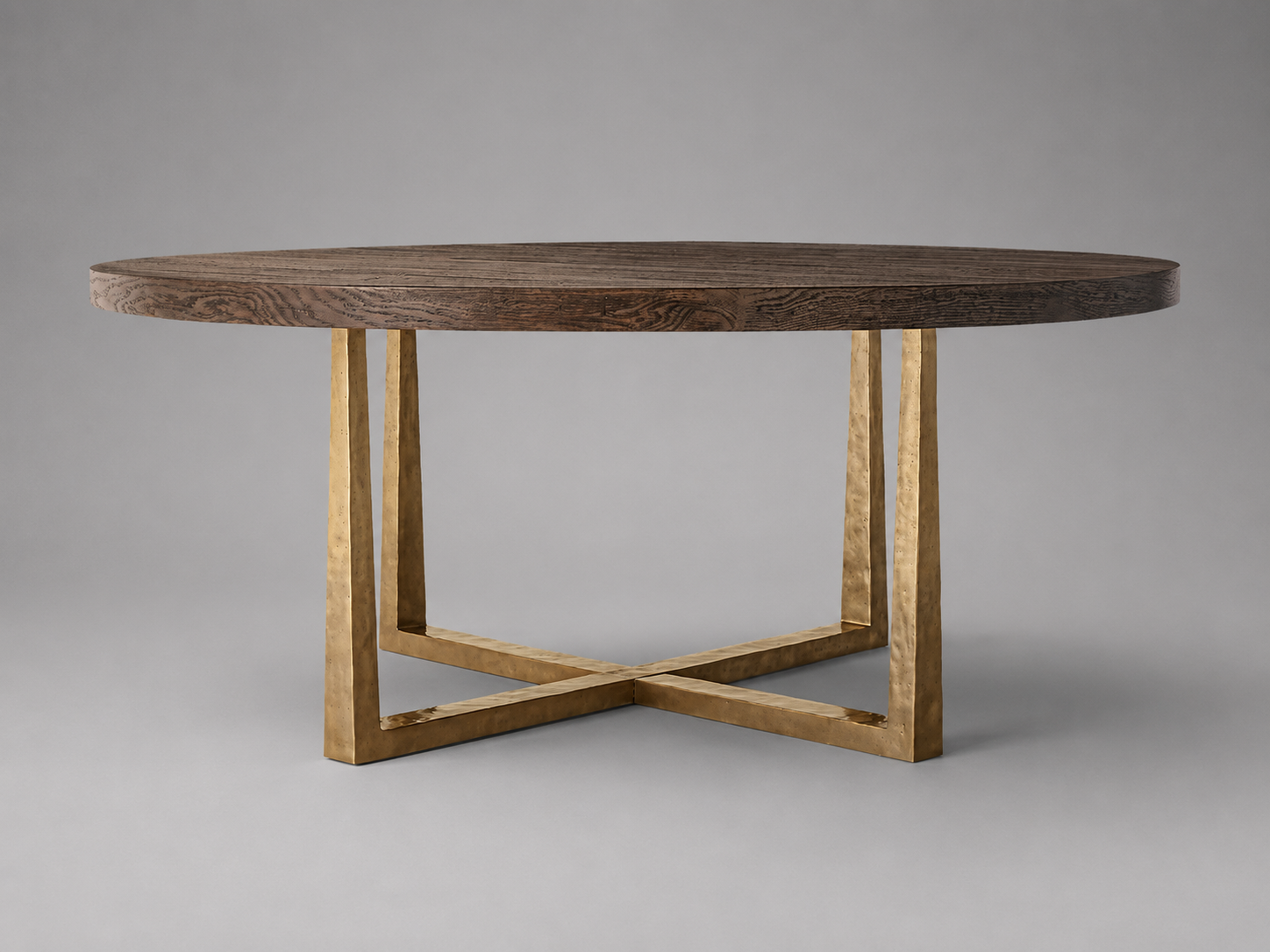 Round Oak Dining Table with Brass Base
