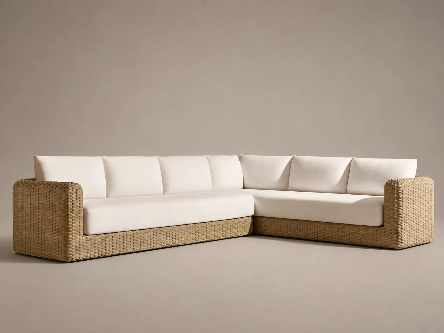 Outdoor Sectional Sofa, Woven Rattan Frame, Performance Fabric, product view