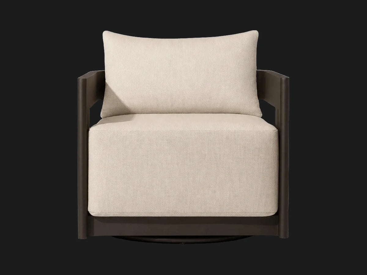 Outdoor bronze aluminum swivel chair, front view