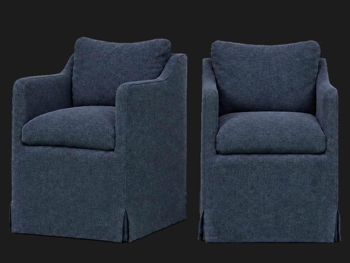 Amelia Dining Chair 2-piece set in Italian Brushed Wool Harbor - front and three-quarter views #Fabric & Color_Italian Brushed Wool Harbor