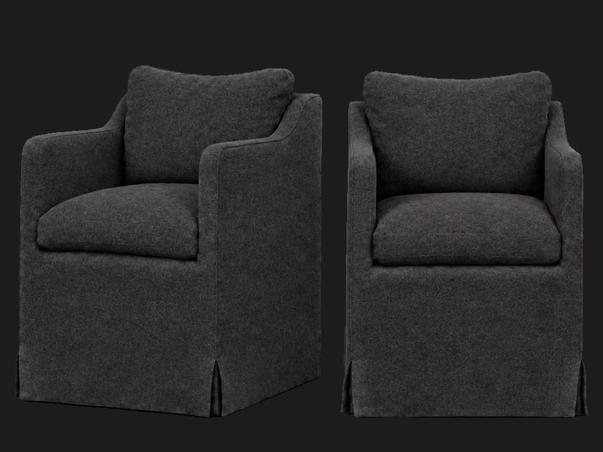 Amelia Dining Chair 2-piece set in Italian Brushed Wool Pepper - front and three-quarter views #Fabric & Color_Italian Brushed Wool Pepper