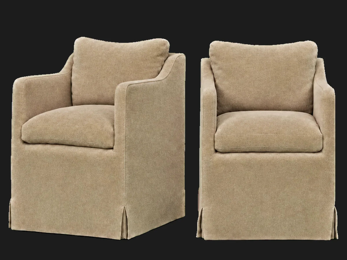 Amelia Dining Chair 2-piece set in Mohair Almond - front and three-quarter views