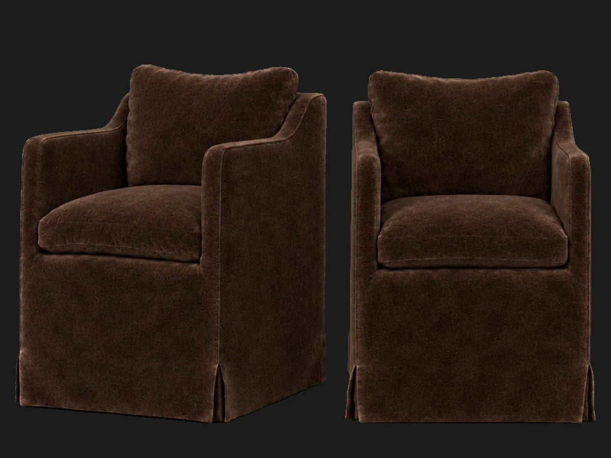 Amelia Dining Chair 2-piece set in Mohair Chocolate - front and three-quarter views #Fabric & Color_Mohair Chocolate