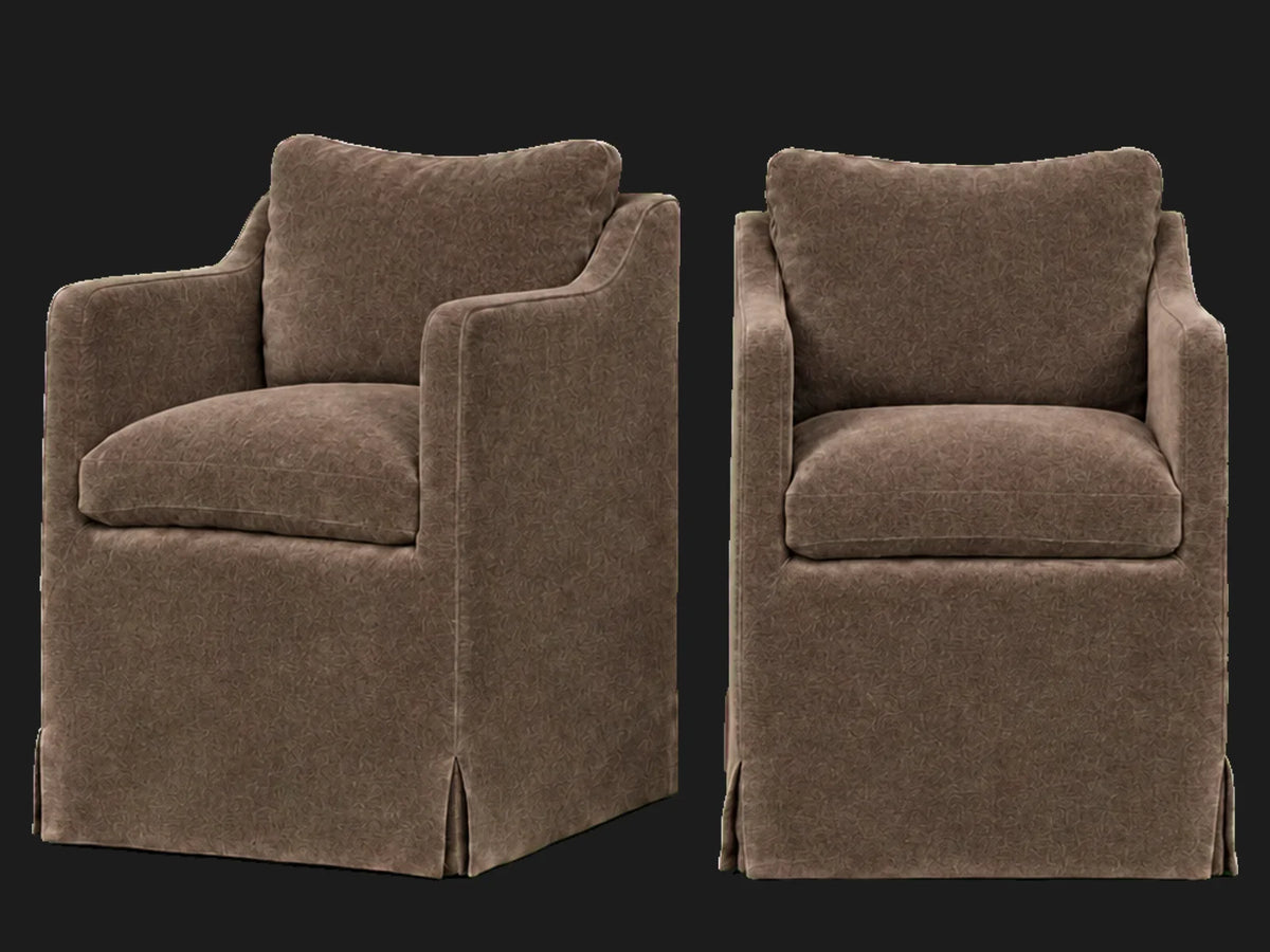 Amelia Dining Chair 2-piece set in Mohair Mink - front and three-quarter views #Fabric & Color_Mohair Mink