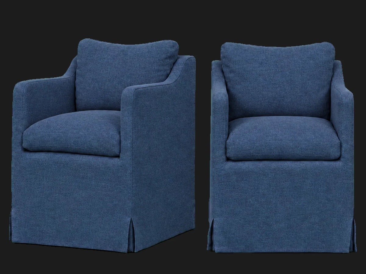 Amelia Dining Chair 2-piece set in Performance Linen Weave Bay - front and three-quarter views #Fabric & Color_Performance Linen Weave Bay