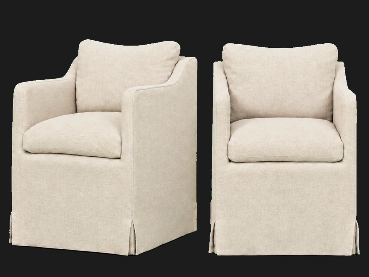 Amelia Dining Chair 2-piece set in Performance Linen Weave Beige - front and three-quarter views #Fabric & Color_Performance Linen Weave Beige