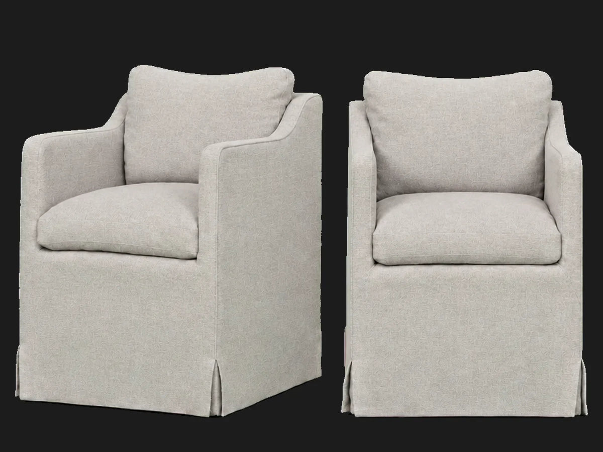 Amelia Dining Chair 2-piece set in Performance Linen Weave Cloud - front and three-quarter views #Fabric & Color_Performance Linen Weave Cloud