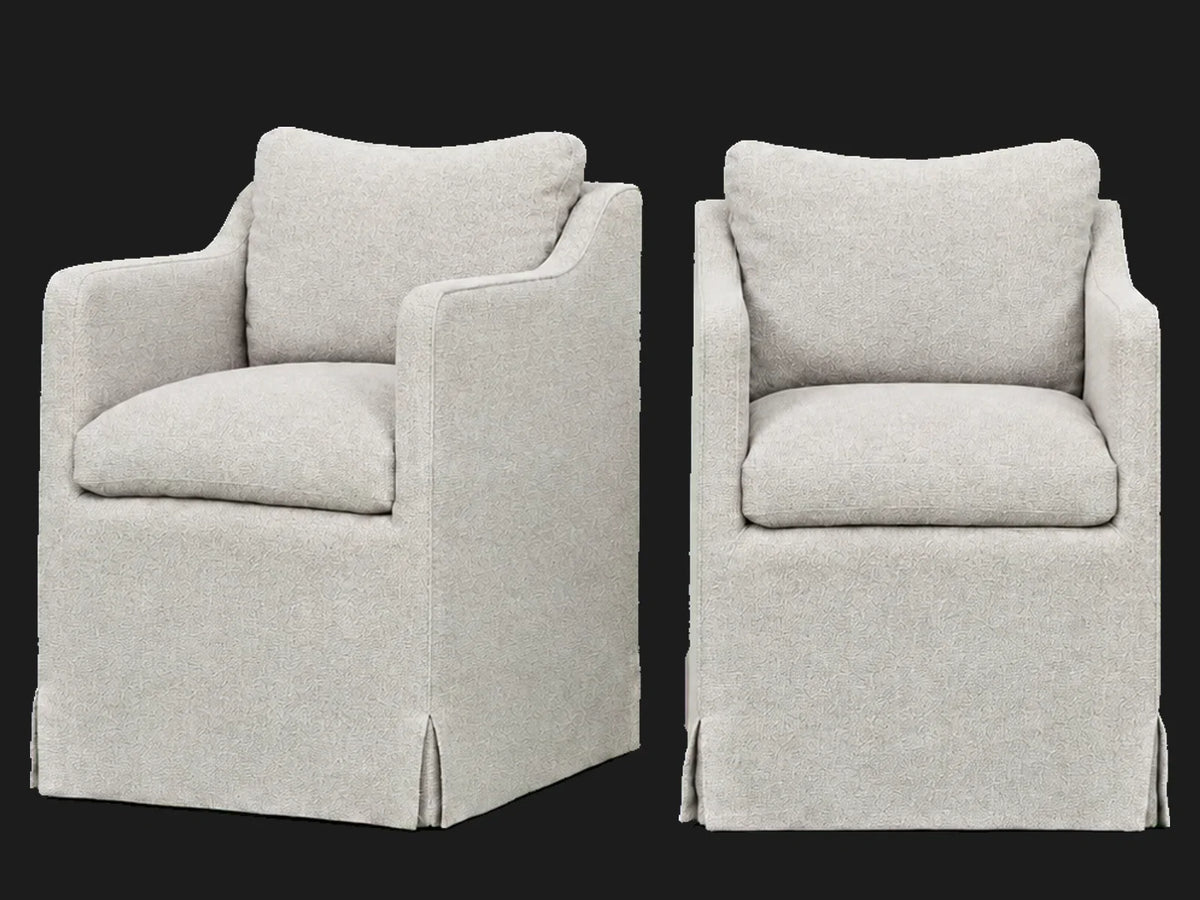 Amelia Dining Chair 2-piece set in Performance Textural Weave Breeze - front and three-quarter views #Fabric & Color_Performance Textural Weave Breeze