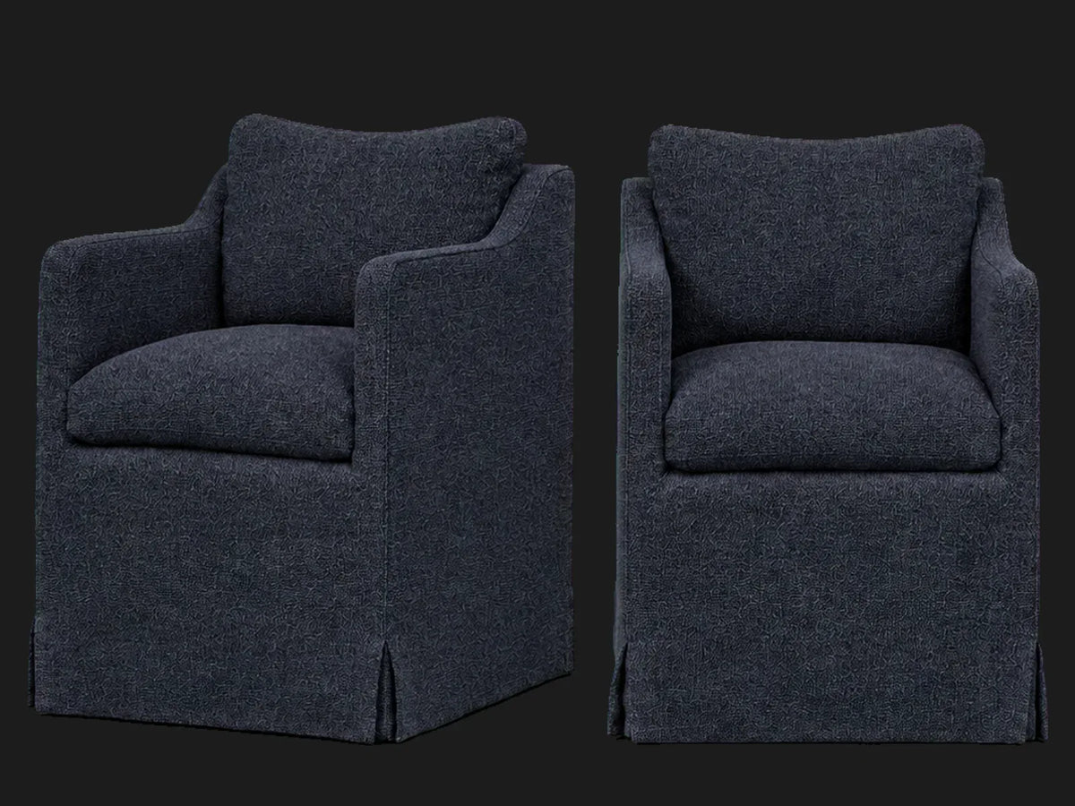 Amelia Dining Chair 2-piece set in Performance Textural Weave Marina - front and three-quarter views #Fabric & Color_Performance Textural Weave Marina