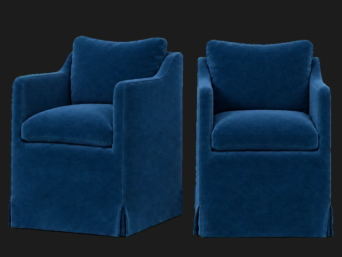 Amelia Dining Chair 2-piece set in Performance Velvet Sapphire - front and three-quarter views #Fabric & Color_Performance Velvet Sapphire