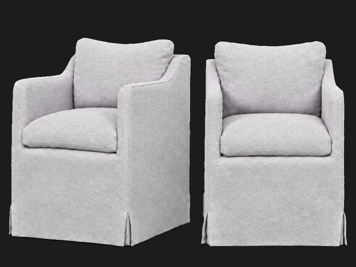 Amelia Dining Chair 2-piece set in Performance Woven Chenille Rain - front and three-quarter views #Fabric & Color_Performance Woven Chenille Rain