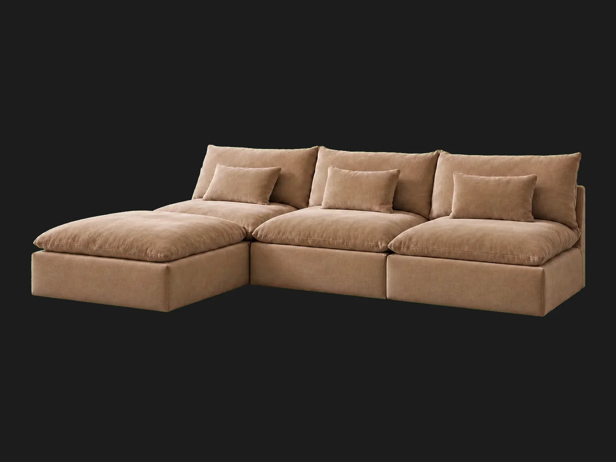Aria 4-Piece Chaise Sectional — Mohair Almond angled view