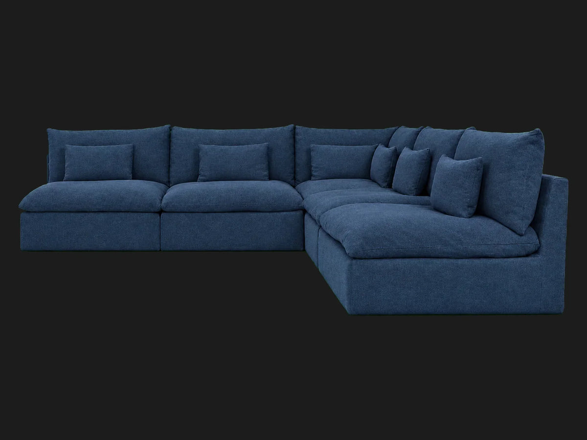 Aria Slipcovered Modular Corner Sectional — corner side view in Performance Linen Weave Bay