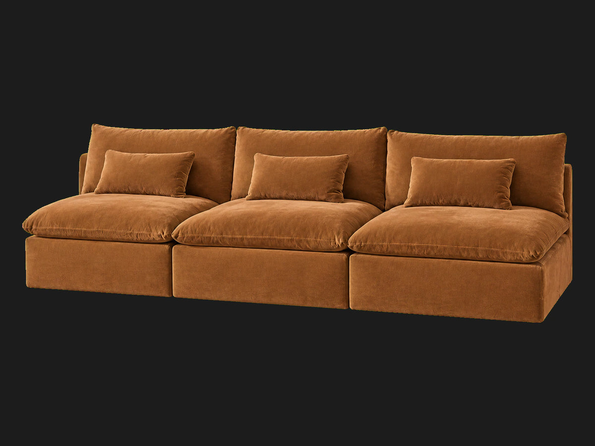 Aria Slipcovered Modular Sectional Sofa in Performance Velvet Cider — three-quarter view