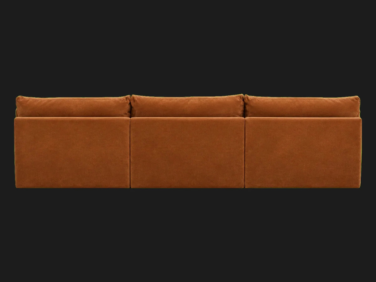 Aria Slipcovered Modular Sectional Sofa in Performance Velvet Cider — rear view