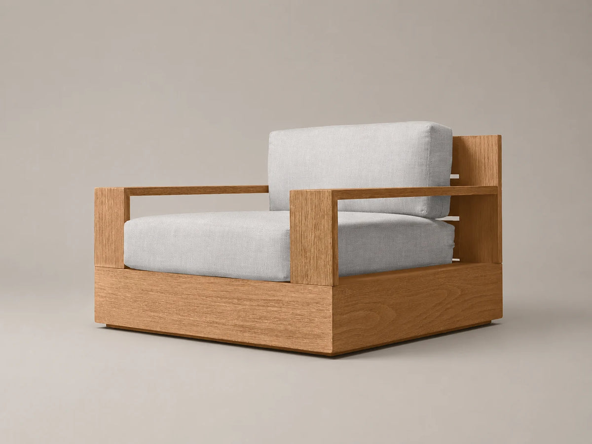 Outdoor Swivel Chair, Teak Frame, Performance Fabric - Alternate three-quarter view