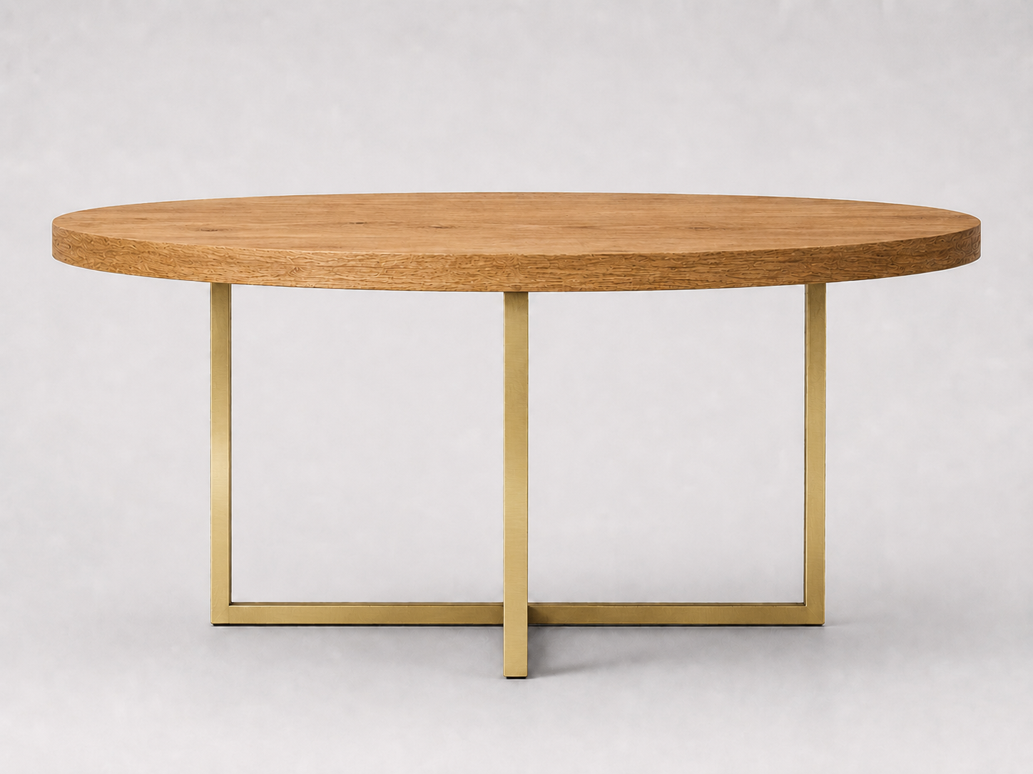 Round Solid Oak Dining Table with Brass Metal Base
