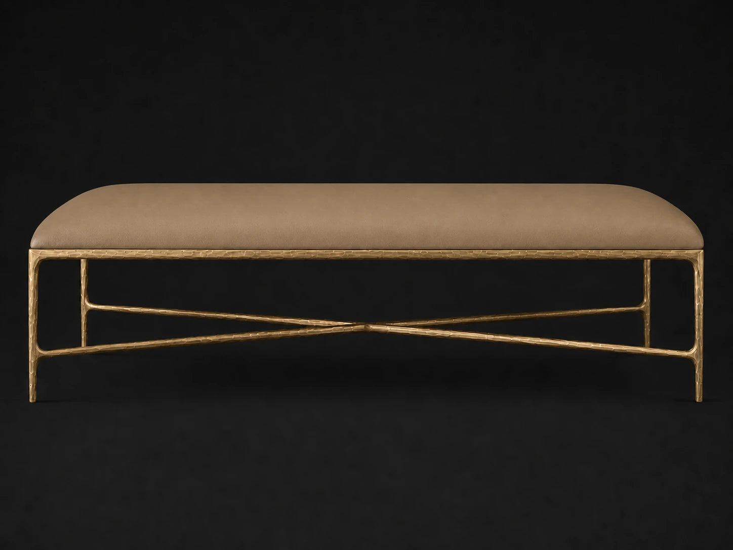 Rectangular Coffee Ottoman — Costa Leather Portobello — Forged Brass #Fabric & Color_Costa Leather Portobello