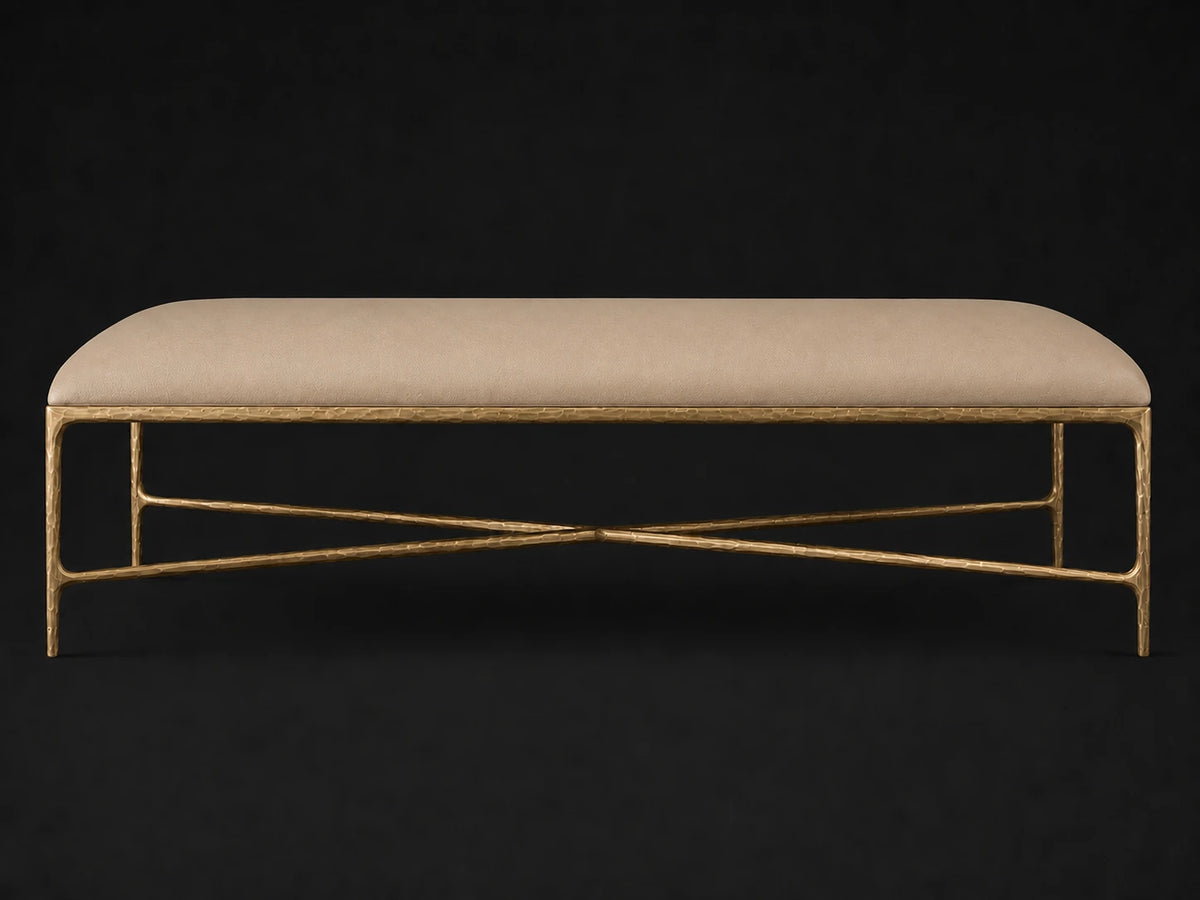 Rectangular Coffee Ottoman — Costa Leather Ridge — Forged Brass #Fabric & Color_Costa Leather Ridge