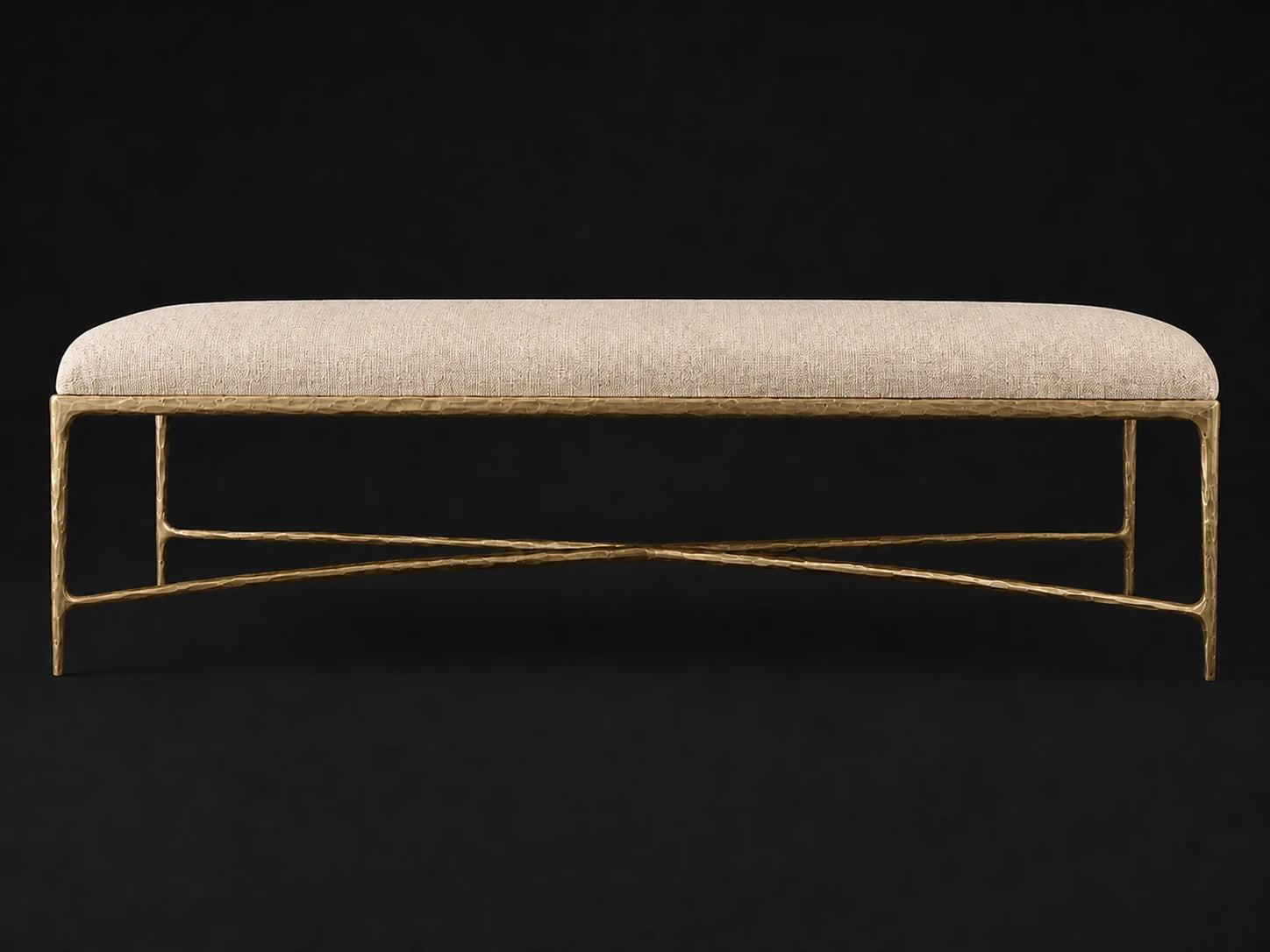 Rectangular Coffee Ottoman — Heritage Belgian Linen Petal — Forged Brass #Fabric & Color_Heritage Belgian Linen Petal