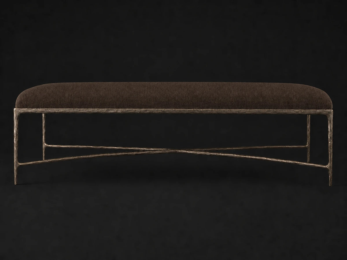 Rectangular Coffee Ottoman — Italian Brushed Wool Cocoa — Forged Bronze #Fabric & Color_Italian Brushed Wool Cocoa